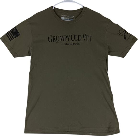 Grunt Style T Shirt Mens L Army Green Grumpy Old Vet Flag Patriotic - Picture 1 of 11